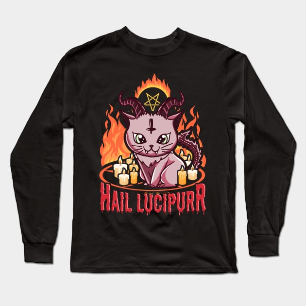 Cute & Funny Satanic Hail Lucipurr Rainbow Goth Kitten Long Sleeve T-Shirt by theperfectpresents